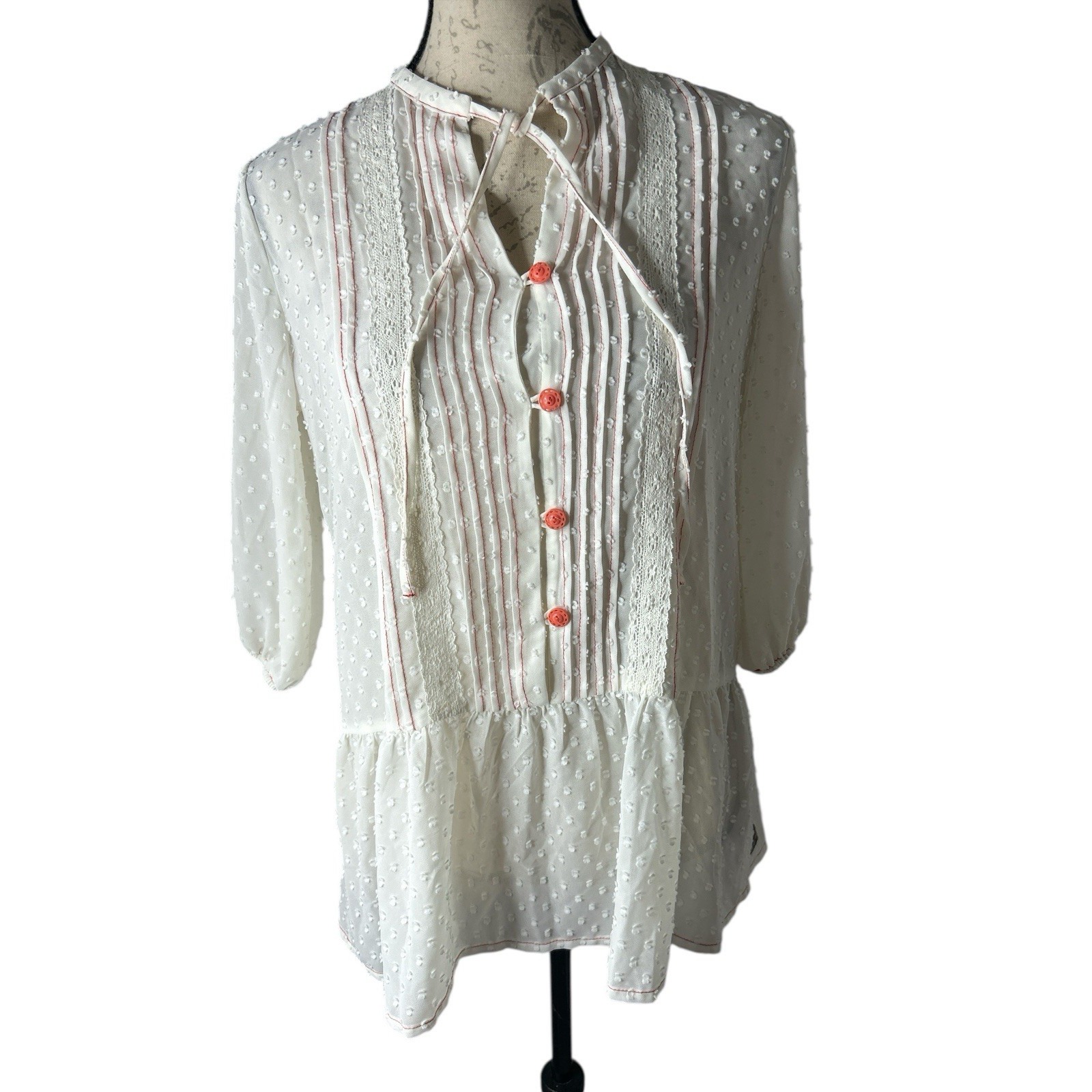 Matilda Jane Ivory Light The Way Swiss Dot Tunic Blouse Top Pleats Size Xs